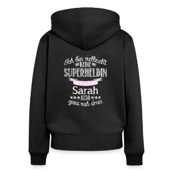 sarah - Frauen Premium Bio Zip Hoodie - Schwarz - Hinten - Julia (174cm)