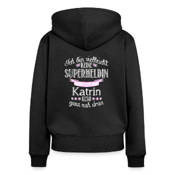 Katrin - Frauen Premium Bio Zip Hoodie - Schwarz - Hinten - Julia (174cm)