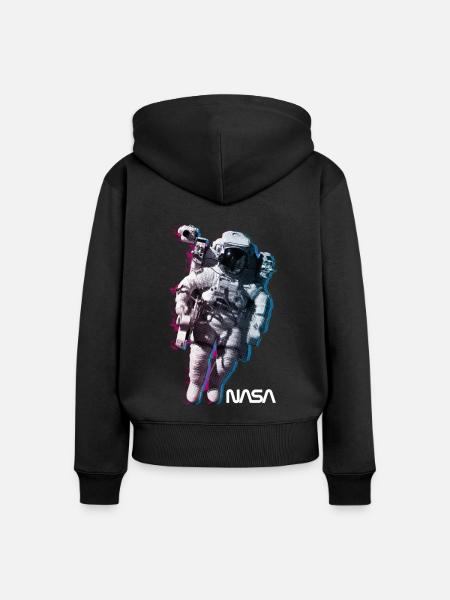 NASA Astronaut Met Officieel Logo - Premium økologisk hoodie med lynlås til kvinder - sort