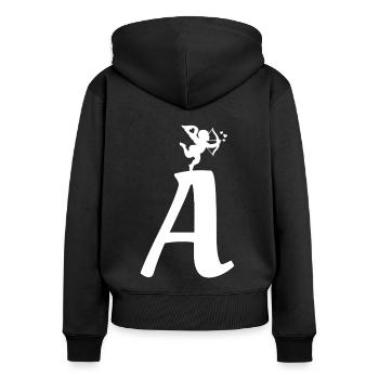 A - Frauen Premium Bio Zip Hoodie - Schwarz - Hinten - Julia (174cm)