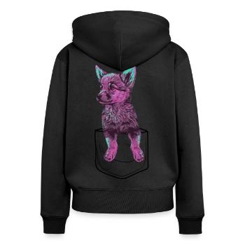 Bébé loup rose en format de poche - Sweat à capuche zippé Premium bio Femme - noir - Dos - Julia (174cm)