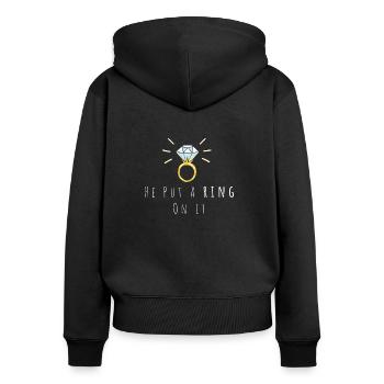 He put a ring on it - Women's Premium Organic Zip Hoodie - black - Back - Julia (174cm)