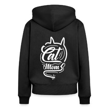 CAT MOM - WHITE - Frauen Premium Bio Zip Hoodie - Schwarz - Hinten - Julia (174cm)