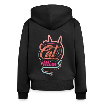 CAT MOM - Frauen Premium Bio Zip Hoodie - Schwarz - Hinten - Julia (174cm)