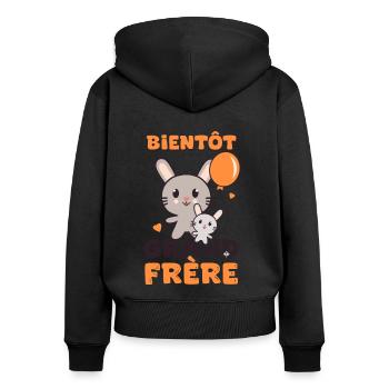 bientot grand frère - Sweat à capuche zippé Premium bio Femme - noir - Dos - Julia (174cm)