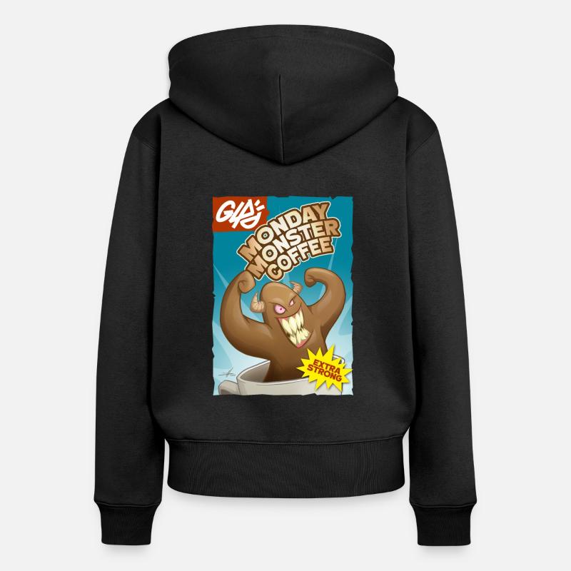 GLAD mondayMonsterCoffee - Frauen Premium Bio Zip Hoodie - Schwarz
