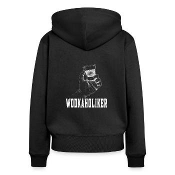 Wodkaholiker - Frauen Premium Bio Zip Hoodie - Schwarz - Hinten - Julia (174cm)