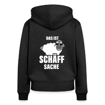 Das ist Chef Sache Schaf Schäff Wortspiel - Frauen Premium Bio Zip Hoodie - Schwarz - Hinten - Julia (174cm)