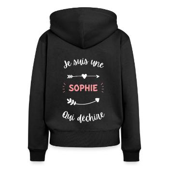 Je suis une Sophie qui déchire - Sweat à capuche zippé Premium bio Femme - noir - Dos - Julia (174cm)