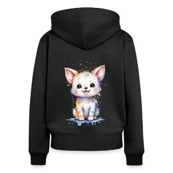 Kawaii Canine Charm: Watercolor Dog Painting - Women's Premium Organic Zip Hoodie - black - Back - Julia (174cm)