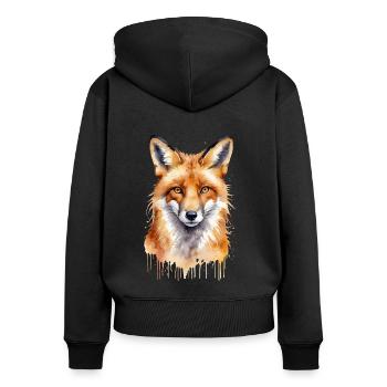 Foxy Charm: Ein Aquarell-Porträt - Frauen Premium Bio Zip Hoodie - Schwarz - Hinten - Julia (174cm)