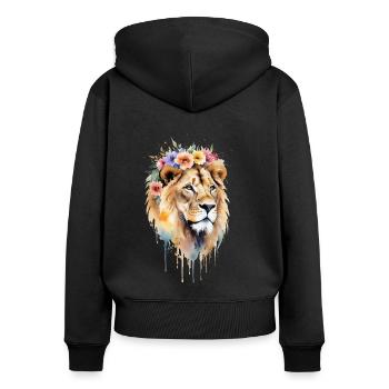 Majestätischer Löwe mit floralen Akzenten - Aquarell - Frauen Premium Bio Zip Hoodie - Schwarz - Hinten - Julia (174cm)