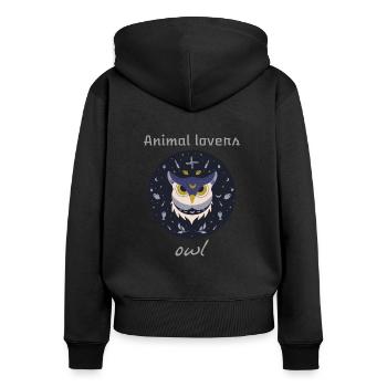 Animal lovers owl design - Frauen Premium Bio Zip Hoodie - Schwarz - Hinten - Julia (174cm)