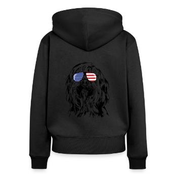 BRIARD Amérique Flag Lunettes de soleil Chiens Wilsigns - Sweat à capuche zippé Premium bio Femme - noir - Dos - Julia (174cm)