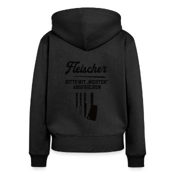 Fleischer Meister Prüfung Bestanden Fleischerei - Frauen Premium Bio Zip Hoodie - Schwarz - Hinten - Julia (174cm)