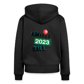 Kinball 2023 Ballsport Trendsport Mannschaftssport - Frauen Premium Bio Zip Hoodie - Schwarz - Hinten - Julia (174cm)