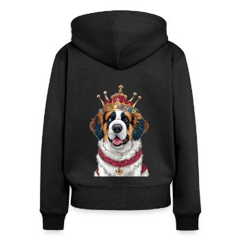Süßer und lustiger Bernhardiner Cartoon Hund - Frauen Premium Bio Zip Hoodie - Schwarz - Hinten - Julia (174cm)