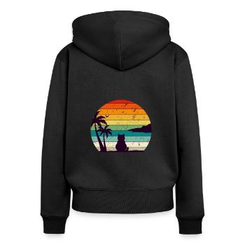 Retro cat by the sea under palm trees Cat lovers - Women's Premium Organic Zip Hoodie - black - Back - Julia (174cm)