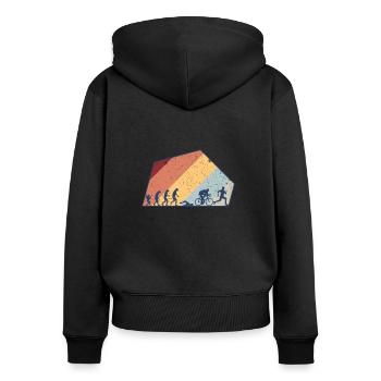 Triathlet Evolution Vintage Triathlon-Geschenkidee - Frauen Premium Bio Zip Hoodie - Schwarz - Hinten - Julia (174cm)