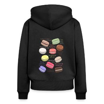 boulangerie de macarons sucrés - Sweat à capuche zippé Premium bio Femme - noir - Dos - Julia (174cm)