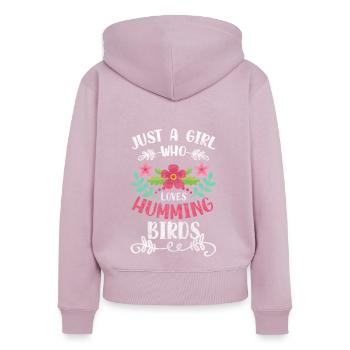 Les oiseaux adorent le printemps - Sweat à capuche zippé Premium bio Femme - rose poudré - Dos - Julia (174cm)