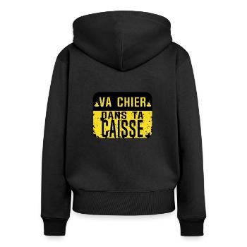 va chier caisse insulte panneau humour provocateur - Sweat à capuche zippé Premium bio Femme - noir - Dos - Julia (174cm)
