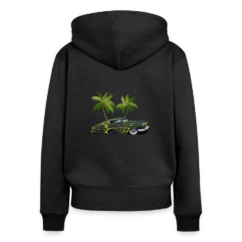 Palme Oldtimer Hot Rod alten Amerikaner - Frauen Premium Bio Zip Hoodie - Schwarz - Hinten - Julia (174cm)