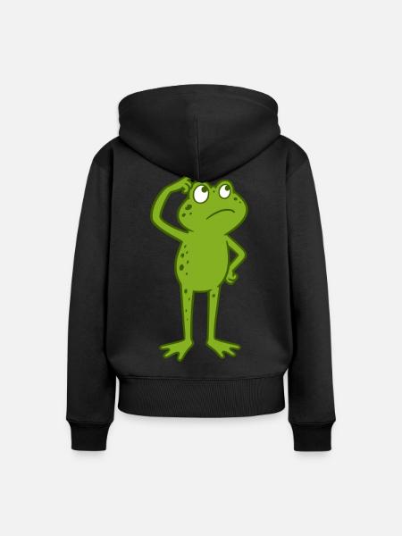 Frosch grübelt lustig - Frauen Premium Bio Zip Hoodie - Schwarz
