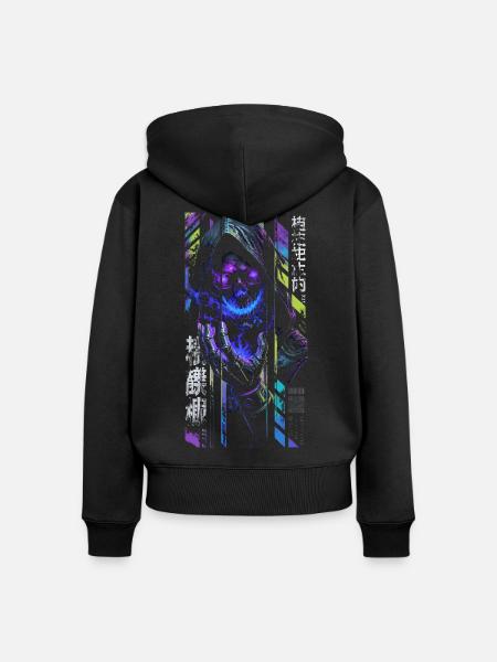 Reaper Neon-Holografieschädel – Halloween - Frauen Premium Bio Zip Hoodie - Schwarz