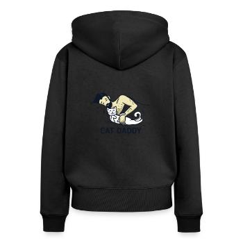 Papa de chat homme barbu essentiel et chat mignon - Sweat à capuche zippé Premium bio Femme - noir - Dos - Julia (174cm)