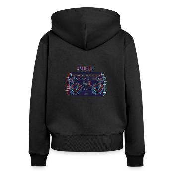 Retro Radio Kassette Rekorder Musik Glitch - Frauen Premium Bio Zip Hoodie - Schwarz - Hinten - Julia (174cm)