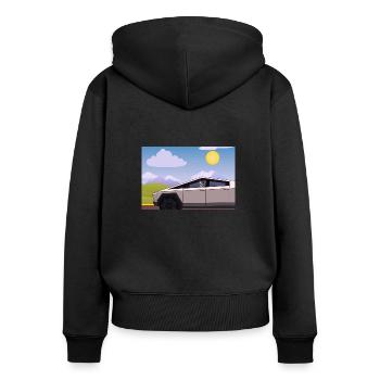 Tesla in Tesla - Frauen Premium Bio Zip Hoodie - Schwarz - Hinten - Julia (174cm)
