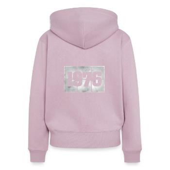 Né en 1976 - Sweat à capuche zippé Premium bio Femme - rose poudré - Dos - Julia (174cm)