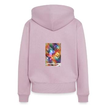Buntes BMX Motiv - Frauen Premium Bio Zip Hoodie - Altrosa - Hinten - Julia (174cm)
