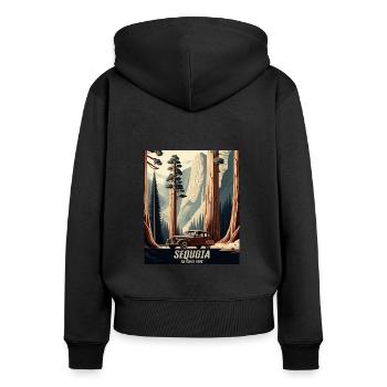 Vintage Sequoia Nationalpark Retro Roadtrip Kunst - Frauen Premium Bio Zip Hoodie - Schwarz - Hinten - Julia (174cm)