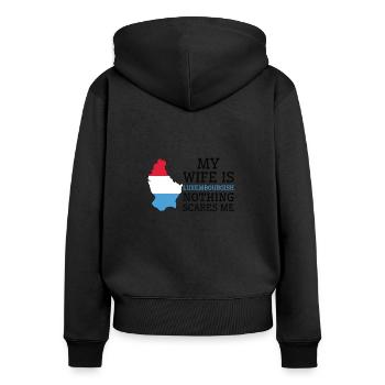 Rien ne me fait peur Ma femme est - Sweat à capuche zippé Premium bio Femme - noir - Dos - Julia (174cm)