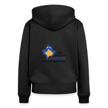 Nichts macht mir Angst Meine Frau ist Kosovarin - Frauen Premium Bio Zip Hoodie - Schwarz - Hinten - Julia (174cm)