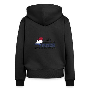 Rien ne me fait peur Ma femme est néerlandaise - Sweat à capuche zippé Premium bio Femme - noir - Dos - Julia (174cm)