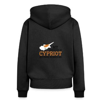 Rien ne me fait peur Ma femme est chypriote - Sweat à capuche zippé Premium bio Femme - noir - Dos - Julia (174cm)