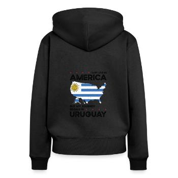 Uruguayisch Amerikanischer Patriot USA Gewachsen - Frauen Premium Bio Zip Hoodie - Schwarz - Hinten - Julia (174cm)