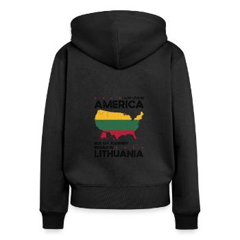 Litauisch Amerikanischer Patriot USA Gewachsen - Frauen Premium Bio Zip Hoodie - Schwarz - Hinten - Julia (174cm)