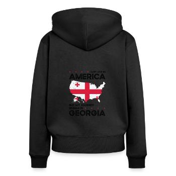 Georgischer amerikanischer Patriot USA Gewachsen - Frauen Premium Bio Zip Hoodie - Schwarz - Hinten - Julia (174cm)