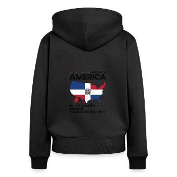 Dominikanische amerikanische Patriotin USA - Frauen Premium Bio Zip Hoodie - Schwarz - Hinten - Julia (174cm)