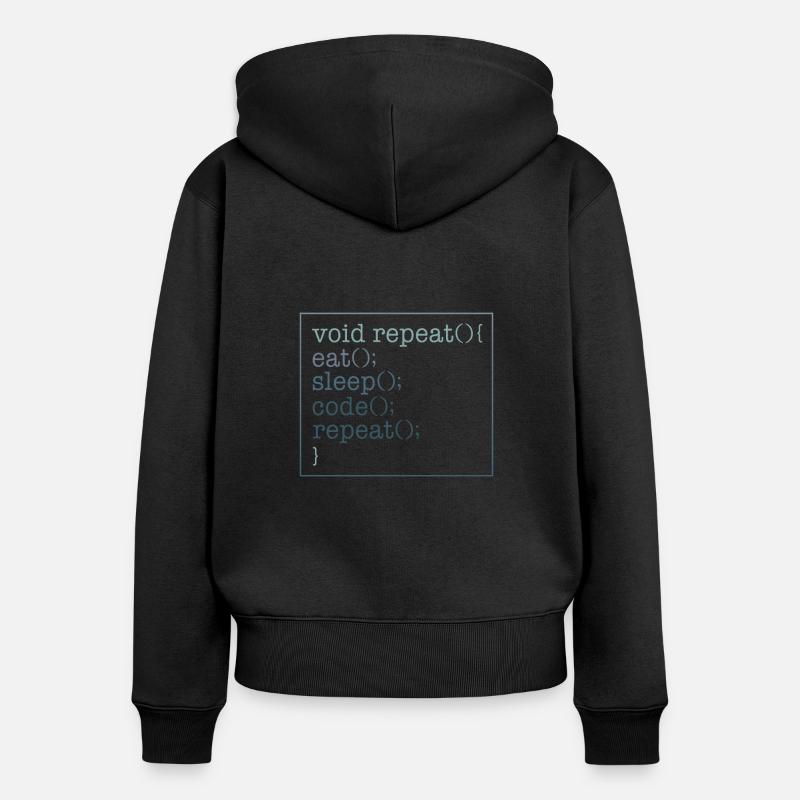 Programmierer-Shirt, Void Repeat Eat Sleep Code - Frauen Premium Bio Zip Hoodie - Schwarz