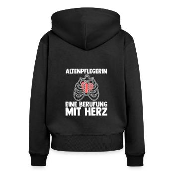 Pflege Pflegekraft AltenPflegerinin - Frauen Premium Bio Zip Hoodie - Schwarz - Hinten - Julia (174cm)