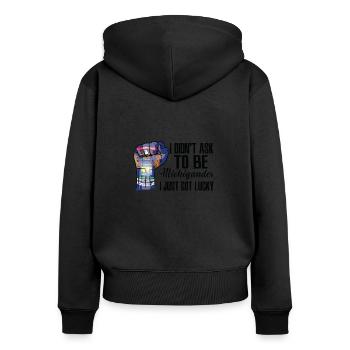 Michigander Amerikaner US-Patriot USA Gewachsen - Frauen Premium Bio Zip Hoodie - Schwarz - Hinten - Julia (174cm)