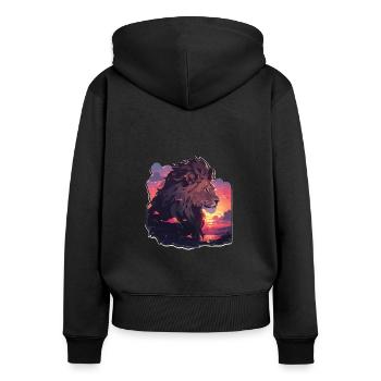Lion, Chat Sauvage, Tête De Lion, Lion, Bébé, Gros Chat - Sweat à capuche zippé Premium bio Femme - noir - Dos - Julia (174cm)