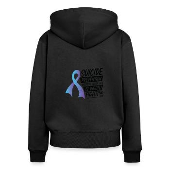 Semaine de soutien en santé mentale - Sweat à capuche zippé Premium bio Femme - noir - Dos - Julia (174cm)