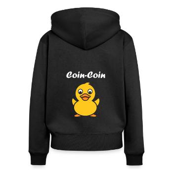 Petit canard - Sweat à capuche zippé Premium bio Femme - noir - Dos - Julia (174cm)