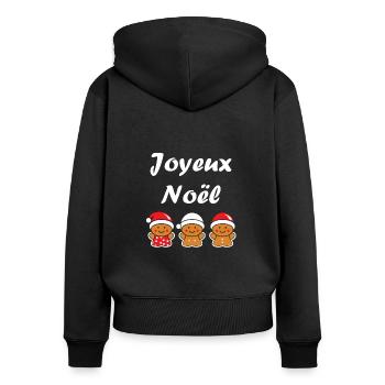 Joyeux noel pain d'épice - Sweat à capuche zippé Premium bio Femme - noir - Dos - Julia (174cm)